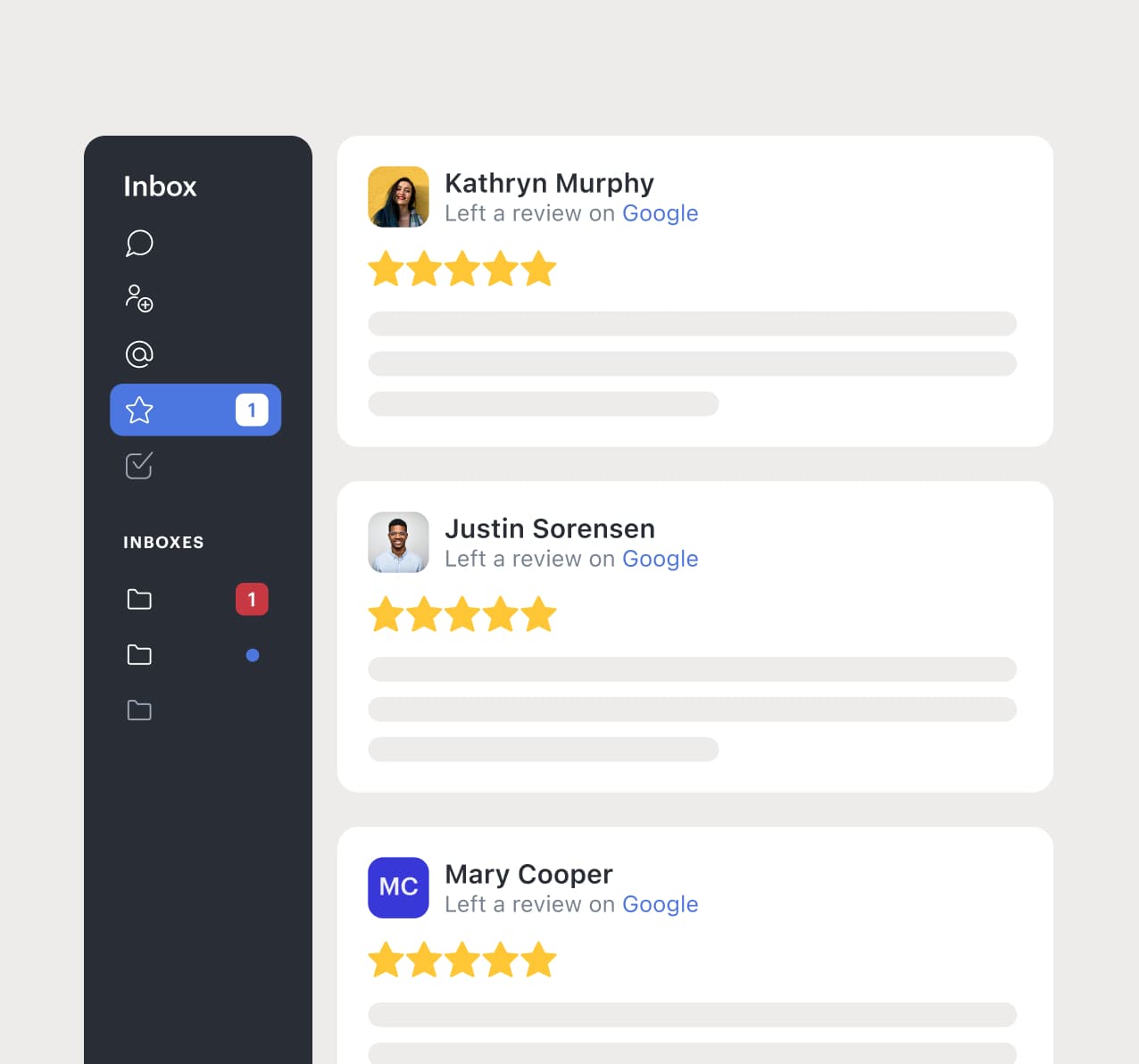 Reviews in Podium UI